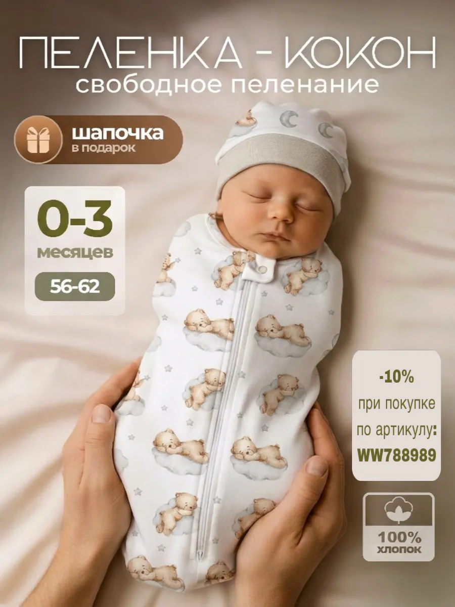 Пеленка кокон для новорожденных конверт на выписку