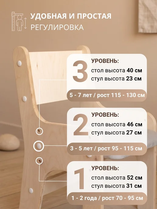 Папа Рядом Растущий стол и стул детский, белый, фото 4
