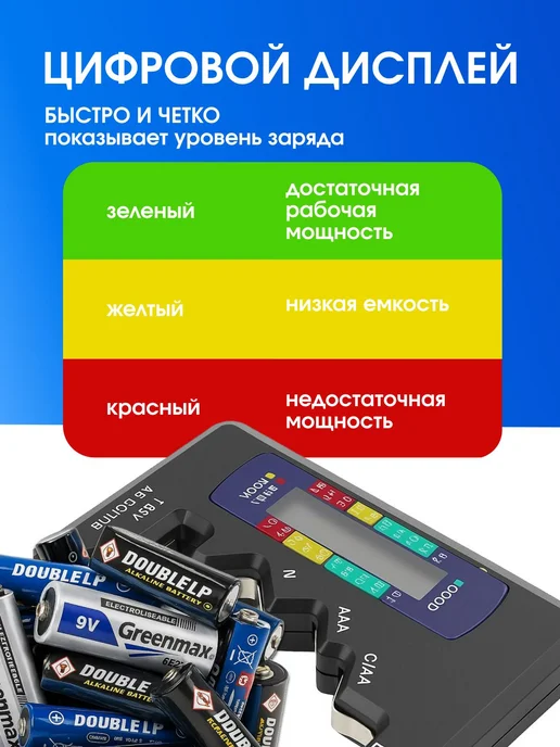 Цифровой тестер батареек и аккумуляторов с дисплеем, вариант, фото 3